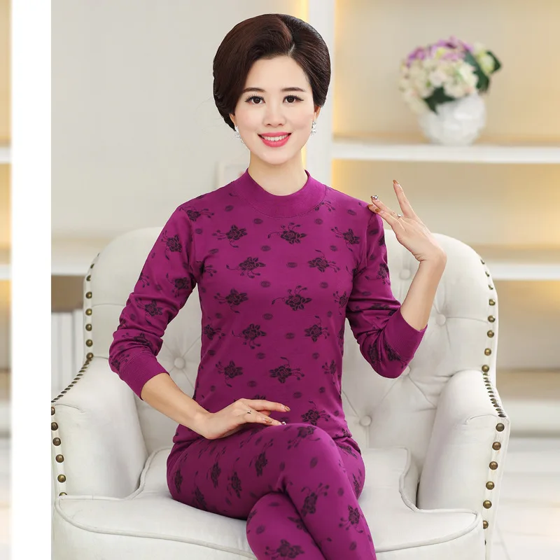 Женское термобелье с высоким воротником и принтом из 95% хлопка|women thermal underwear set|women