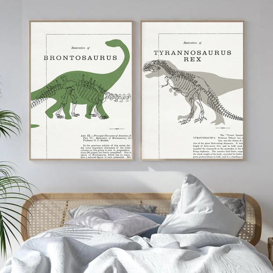 Dinosaur Tyrannosaurus Skeleton Fossil Vintage Art Canvas Painting Nordic Posters And Prints Wall Pictures For Kids Room Decor