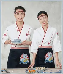 Унисекс Япония Одежда для кухни для шеф-повара Рабочая костюм ресторанный сервис униформа для Шей-повара сервировочный Топ