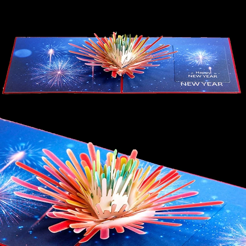 3D всплывающие год фейерверк поздравительная открытка Рождество приглашение на день рождения D08D