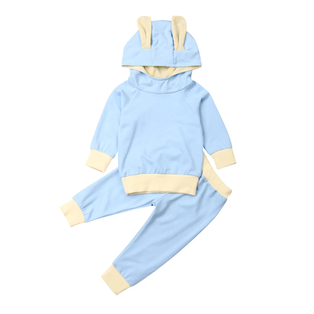 Pudcoco Toddler Kids Baby Girl Solid Color Long Sleeve Rabbit Ears Tops+ Pants Autumn Outfit Set