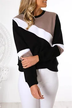 

Round Neck Long Sleeve Warm Sweatshirt Women Korean Black Loose Hoodies Patchwork Fall Style Sweatshirt Outwear Female Casual