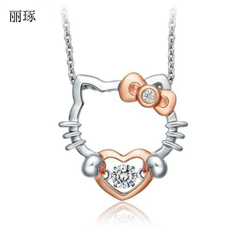 S925 Серебряное ожерелье кулон женский hello kitty милый стиль Кристалл Циркон маленький кулон для девушки и девушки - Окраска металла: silver