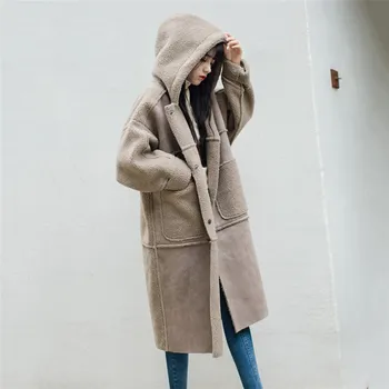 

2019 Autumn Winter New Woolen Coat Women Loose Mid Long Thick Warm Jacket Fashion Large Size Hooded Female Woolen Outwear XIN117