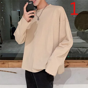 

Long-sleeved T-shirt round neck pullover sweater men's plus velvet casual top in autumn and winter