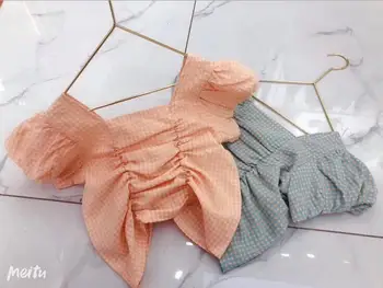 

2020 Korean style girls plaid shirt fashion summer cotton girls blouse 2-7t F35