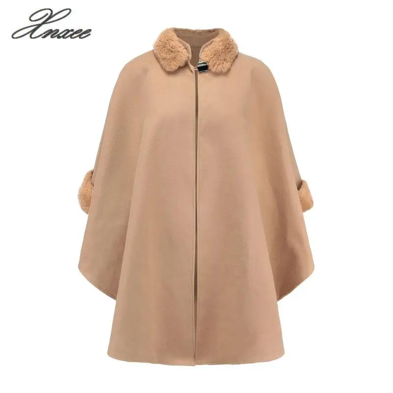 

2018 autumn and winter new fur collar double-sided women's woolen coat temperament cloak shawl woolen coat female S-3XL
