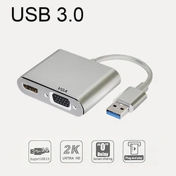 USB to VGA HD Adapter 1080P USB 3.0 Video Adapter Fast Transmission 2 Output Video Converter, Black