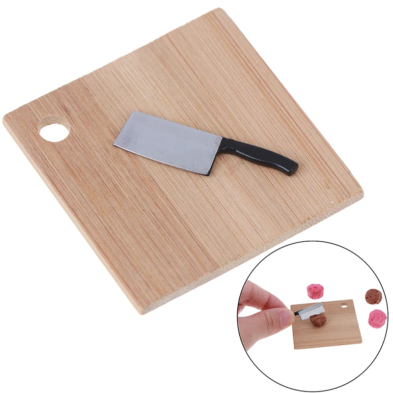 

Cute 2Pcs Dollhouse Miniature Kitchen Food Knife+Chopping Block Cut Vegetables Mini Decoration Gifts