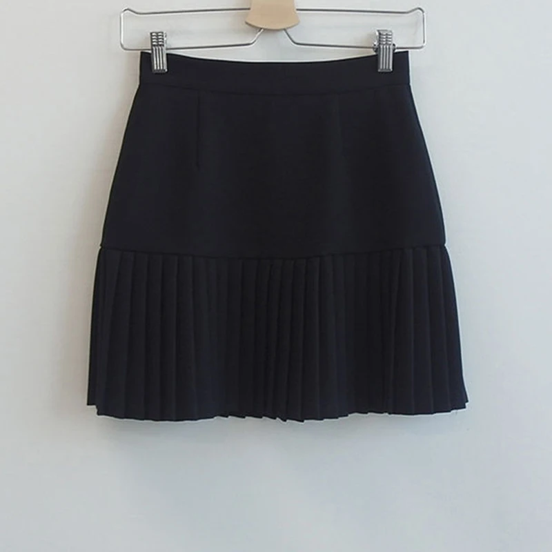 Spring Summer Korean Style High Waist Pleated Skirts Women 2021 Womens Fashion Slim Waist Casual Solid Mini Skirt With Zipper