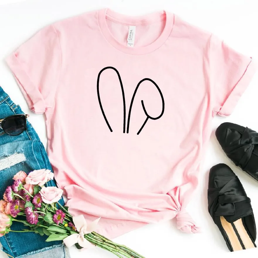 Женская футболка с принтом с заячьими ушками, хлопковая, хипстерская, забавная футболка, подарок, женская футболка Yong girl, Прямая поставка, ZY-386 - Цвет: Розовый