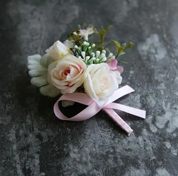 Brooch light pink Наручные бутоньерки Свадебные аксессуары розовый фиолетовый цветок брошь булавка вечерние бутоньерки на выпускной - Цвет: Brooch light pink