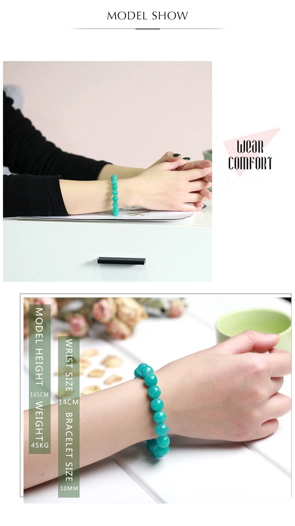 JD Gem Stone 5-12mm AAA+ Green Amazonite Stone Bead Bracelet For Women Girls Lucky Friendship Bracelet Jewelry