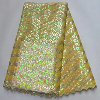 

Gold Sequins Lace Fabrics African Fabric Lace with Sequins Nigerian Mesh Lace for Women Wedding Party Dress B2154