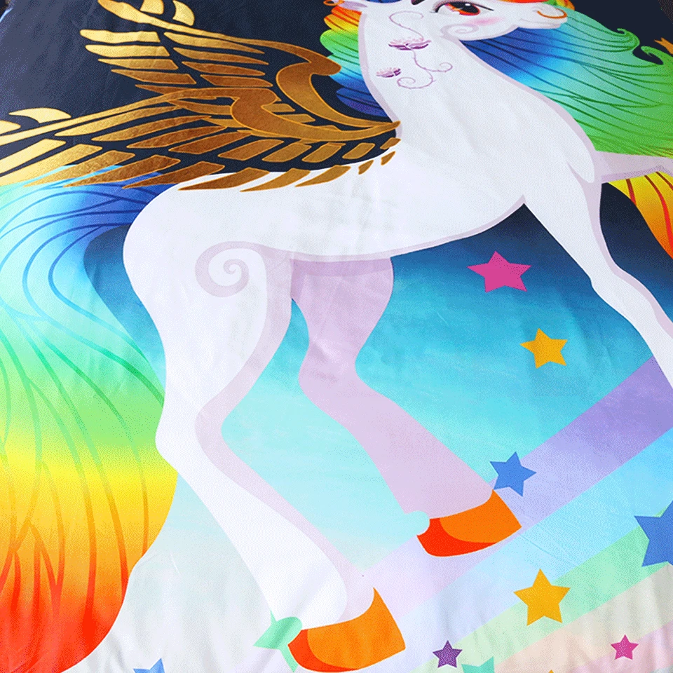 Rainbow Stars Fantasy Unicorn Bedding Set For Kid Bedroom