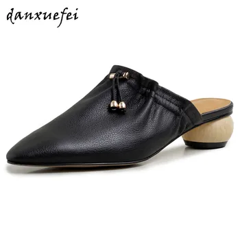 

Women's genuine leather elastic slip-on flats sandals leisure soft comfortable pointed toe summer mules high quality slides shoe