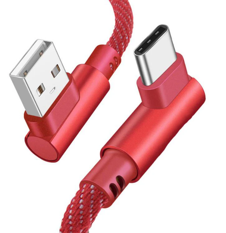 Кабель usb type C для быстрой зарядки на 90 градусов для huawei P10 P20 P30 Pro Lite для samsung Redmi Note 7 type-C - Тип штекера: Red