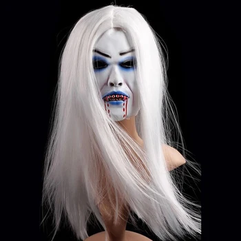 

1Pcs Scary Halloween Toothy Zombie Bride With White Hair Horror Ghost Mask Masquerade Masks Men Women