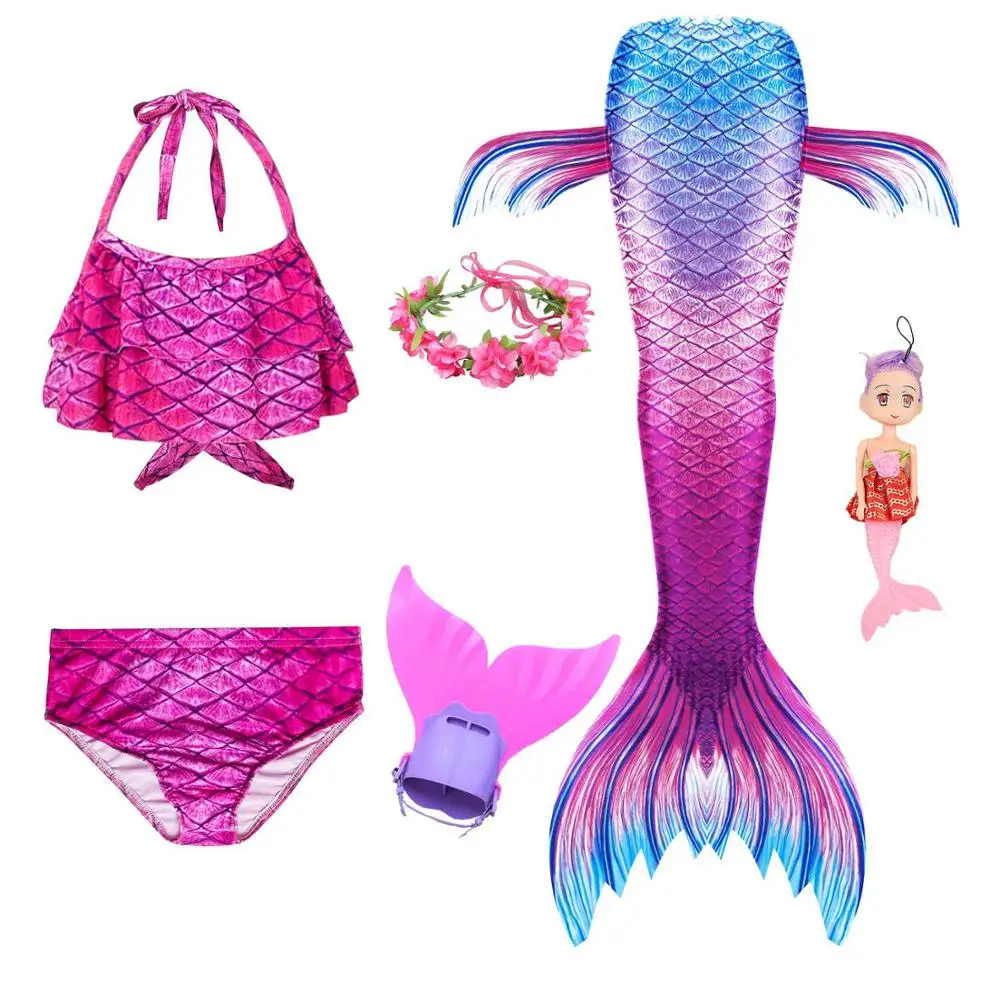 mermaid 1- 6set Хвосты русалки, новинка, хит, Детский Плавательный Костюм Русалки с хвостом, кукла в купальнике, комплект бикини для девочек, Русалочка, легко добавить плавник - Цвет: mermaid 1- 6set