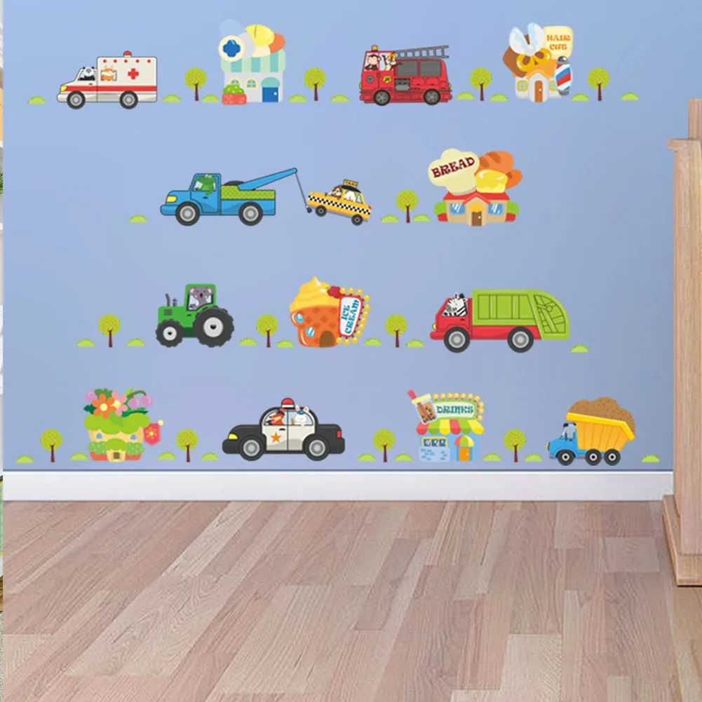 Cartoon car road creative wall stickers for kids rooms nursery children