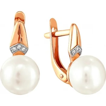 

Примаэксклюзив earrings with pearls and cubic zirconia in red gold