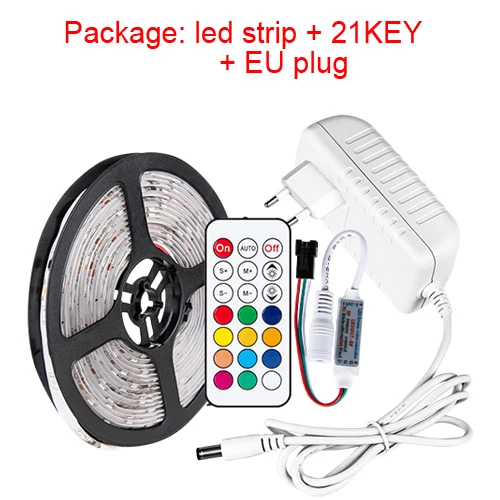 EeeToo водонепроницаемый RGB светодиодный светильник 5050 12 В постоянного тока ночной Светильник флисовая Светодиодная лента 5 м 300 светодиодов DIY лампа для украшения дома - Испускаемый цвет: 21Key EU Set