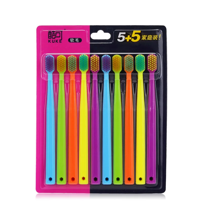 

[10 Piece Set] Cool Color Toothbrush Adult Household High Density Soft Bristle Potent Cleaning Teeth Manufacturers Wholesale