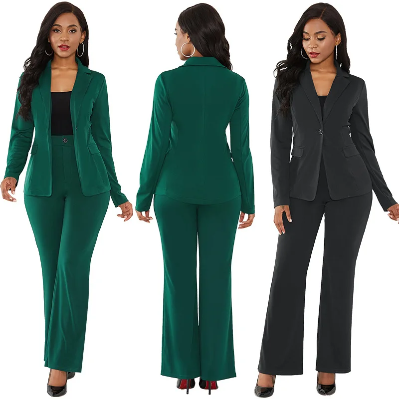 women's suit office two piece set long sleeve suit pants 2 piece set female winter two pieces sets office female green elegant