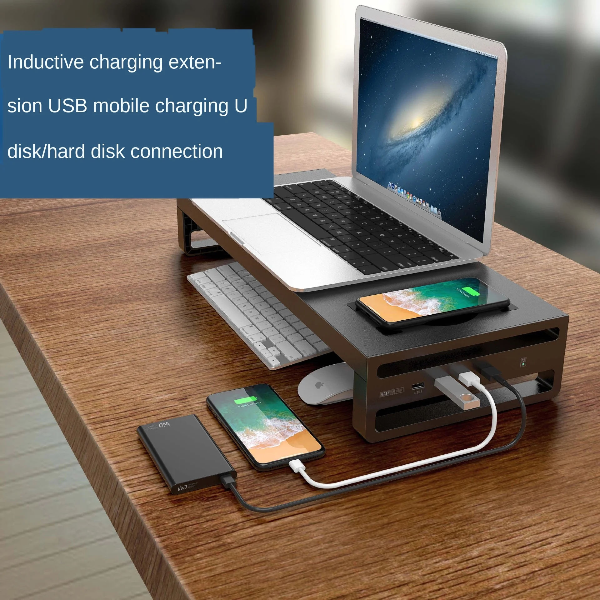 

Aluminum Alloy Display Height Increasing Storage Bracket Wireless Charging Hub Expansion USB3.0 Display Riser