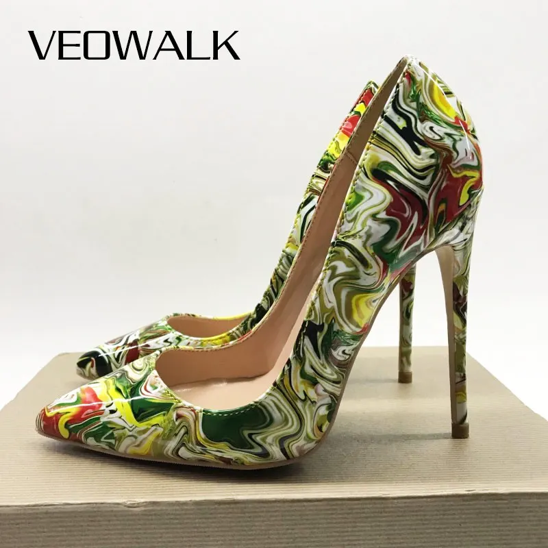 

Veowalk Artsy Graffiti Printed Women Pointed Toe High Heels Ladies Fashion Stilettos Pumps Slip on Party Dress Shoes Customized