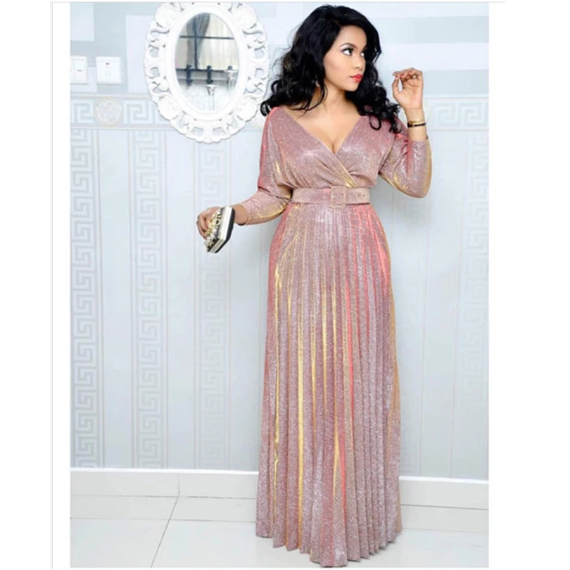 Женское длинное платье макси в африканском стиле плиссированное с рукавом три