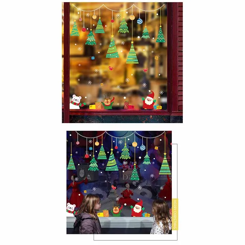 Merry Christmas настенная Рождественская наклейка украшение стеклянная наклейка Рождественская елка узор стекло для витрин дверной фон