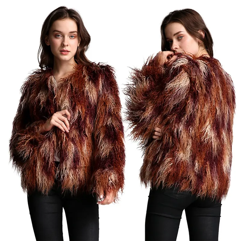 Меховое пальто Зимняя женская модная повседневная разноцветная шерстяная свободная короткая женская куртка большого размера универсальная куртка