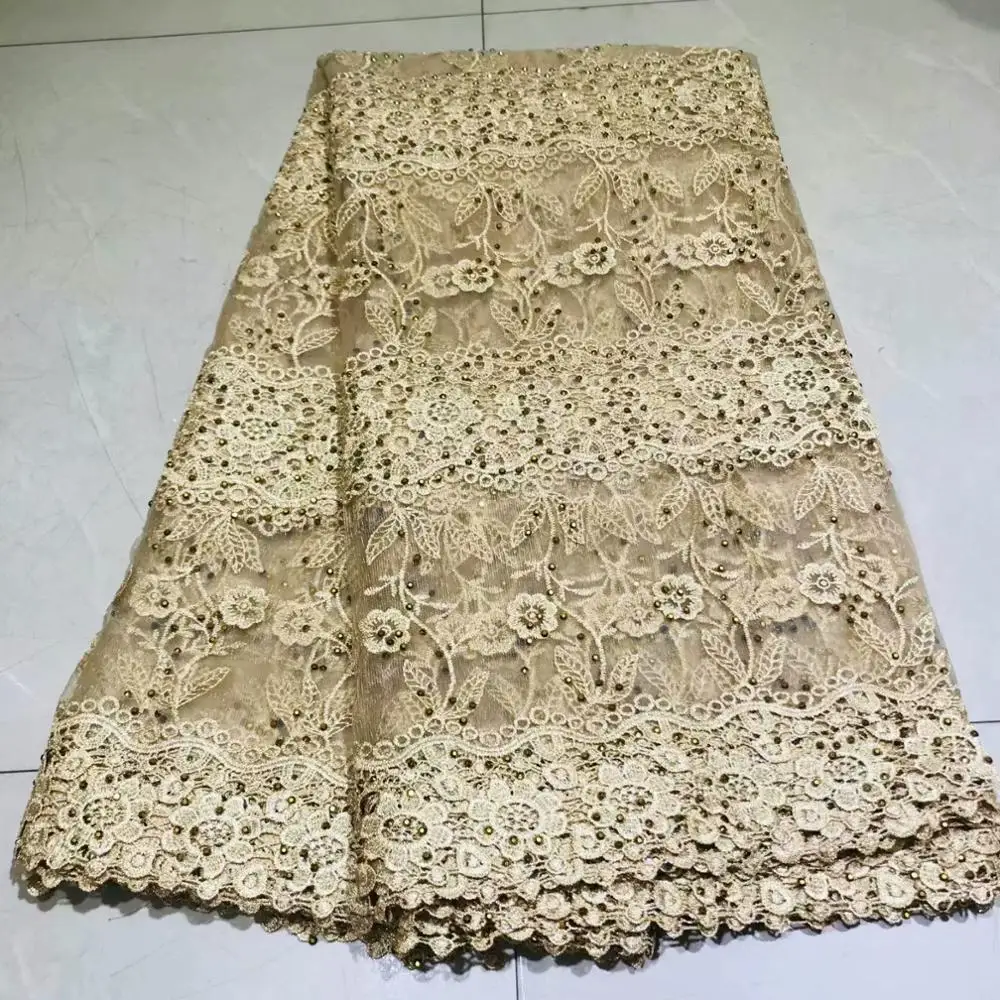 Лидер продаж Золотая вышитая кружевная ткань в нигерийском стиле
