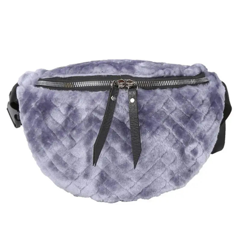 Grey Women Plush Chest Bag Female Solid Color Fanny Waist Belt Pack Fashion Casual Shoulder Crossbody Bag - Цвет: Grey