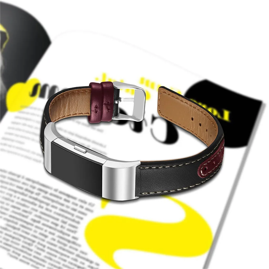 Watch Strap Replacement Leather Wristband With Metal Connectors For Fitbit Charge 2 Watch