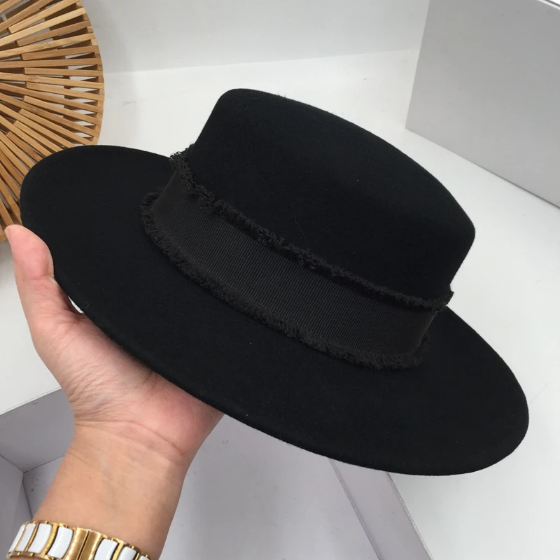 In Europe and the British classic black hat for women wool fashion female party stage tide flat hat Fedora grey fedora hat
