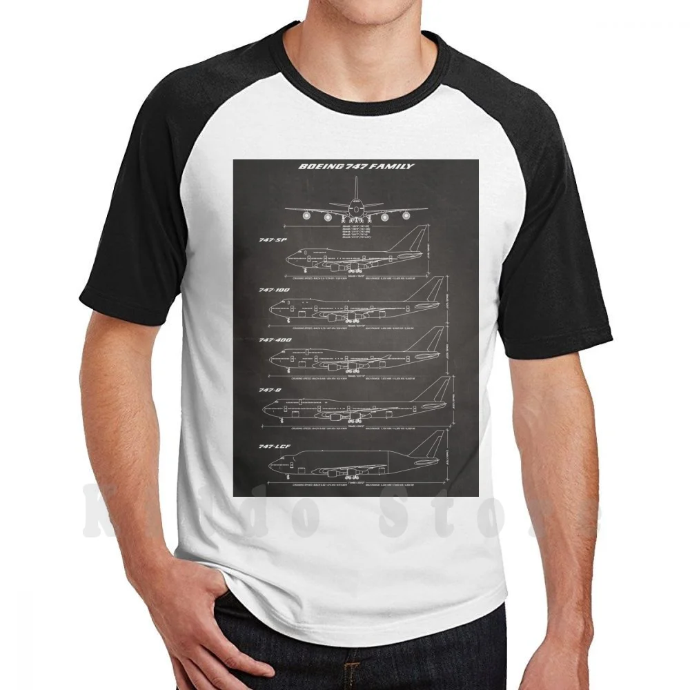Boeing 747 Family Blueprint (Nero) T Shirt Uomo Cotone Cotone S - 6Xl Boeing 747 Jumbojet Jumbo Jet 747 Sp 747 100 747 400