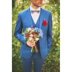 2022 Hot Selling High Quality Notch Lapel Men's Blue Suits Custom Made Two Buttons Fashion Casual Wear Blazer 3 Pieces Skinny