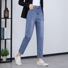 Лето нового поколения в Корейском стиле женские Штаны джинсы с высокой талией, свободного покроя, тонкая Гарун 9-точечная Штаны 20321