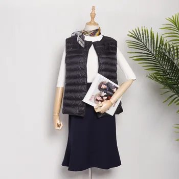 

Duck Down Warm Coat Female Down Winter Sleeveless Jacket Solid Black Lightweight Normal Length Outwear Plus Size 3xl Soft Jacket