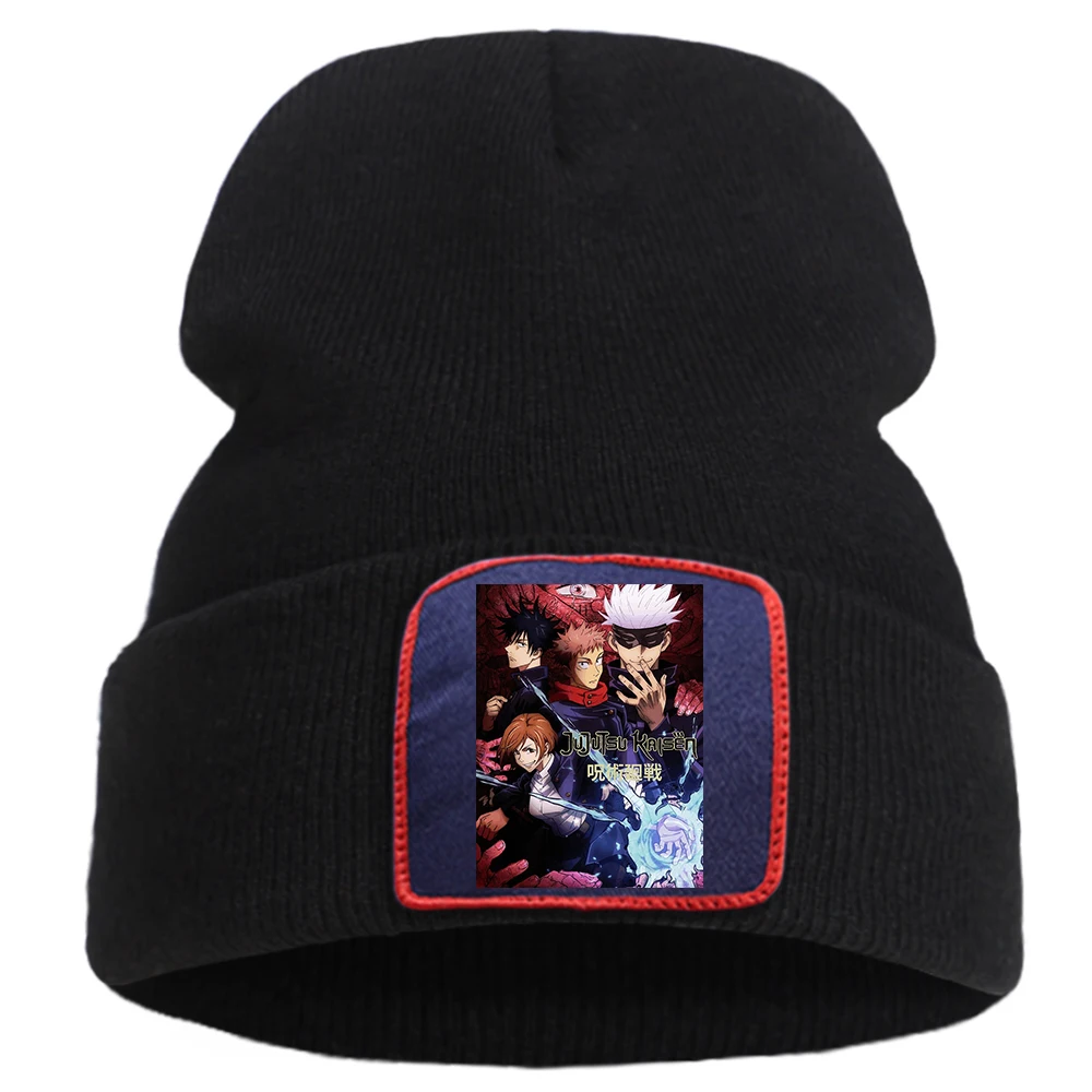 Jujutsu Kaisen Japan Hot Anime Printed Winter Knit Hats Hip Hop Warm Unisex Cotoon Hat Solid Color Harajuku Beanie For Boy 