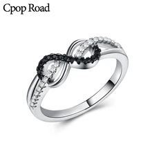 Cpop простые бесконечные обручальные кольца с геометрическим цирконием, черные восемь серебряных обручальных колец для женщин, новые женские ювелирные изделия, юбилей