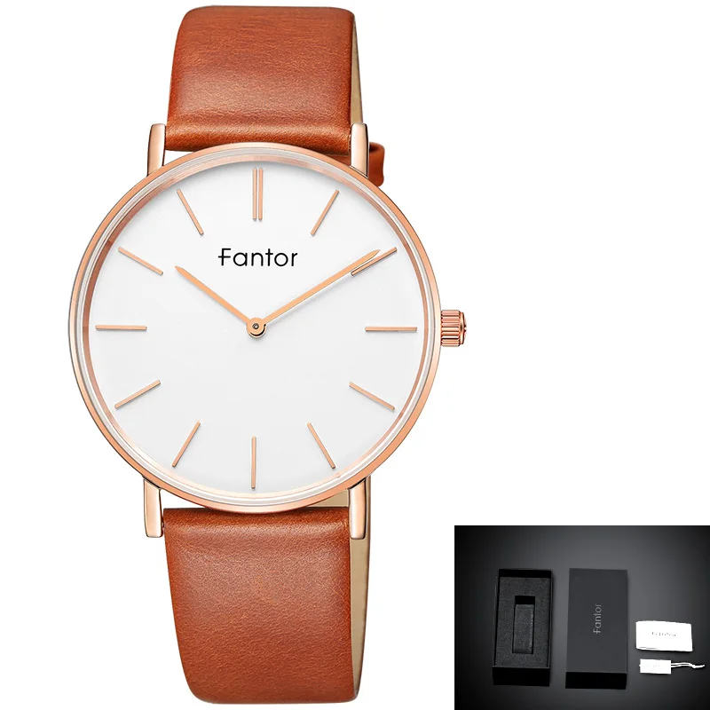 Fantor ультра тонкие минималистичные часы Мужские лучший бренд класса люкс повседневные кожаные Наручные часы Мужские Бизнес водонепроницаемые кварцевые часы - Цвет: WF1007G03