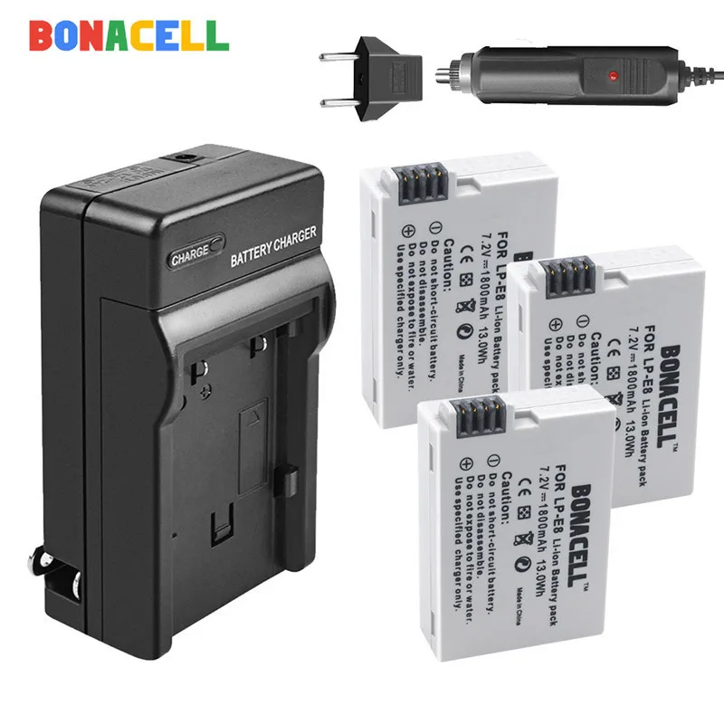 Bonacell LP-E8 LP E8 LPE8 Камера Батарея+ Зарядное устройство для цифровой однообъективной зеркальной камеры Canon EOS 550D 600D 650D 700D поцелуй X4 X5 X6i X7i Rebel T2i T3i T4i - Цвет: 3 Battery Charger