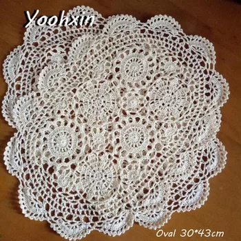 

HOT handmade Oval Lace cotton table place mat dish pad Cloth crochet placemat cup mug tea drink coaster dining doily kitchen