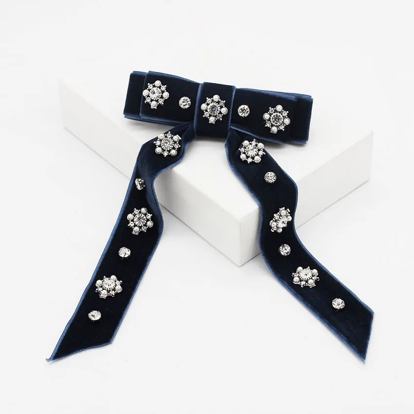 flower Za Latest Winter New Headwear Elegant Rhinestone Pearls Velvet Bowknot Hair Clips for Women Free Dropshipping - Окраска металла: flower