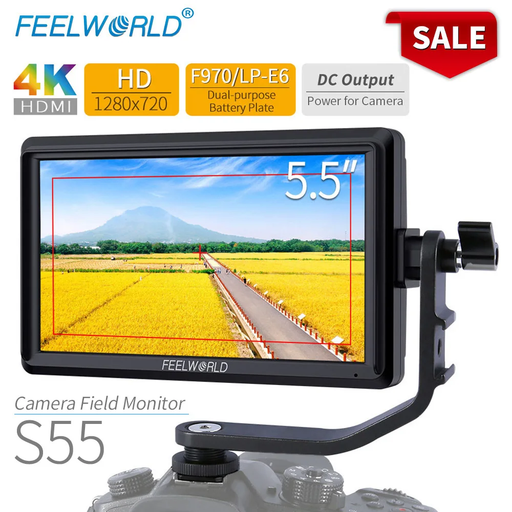  FEELWORLD S55 5.5 inch DSLR Camera Monitor 4K HDMI LCD IPS HD 1280x720 Display Field Monitor 8.4V D