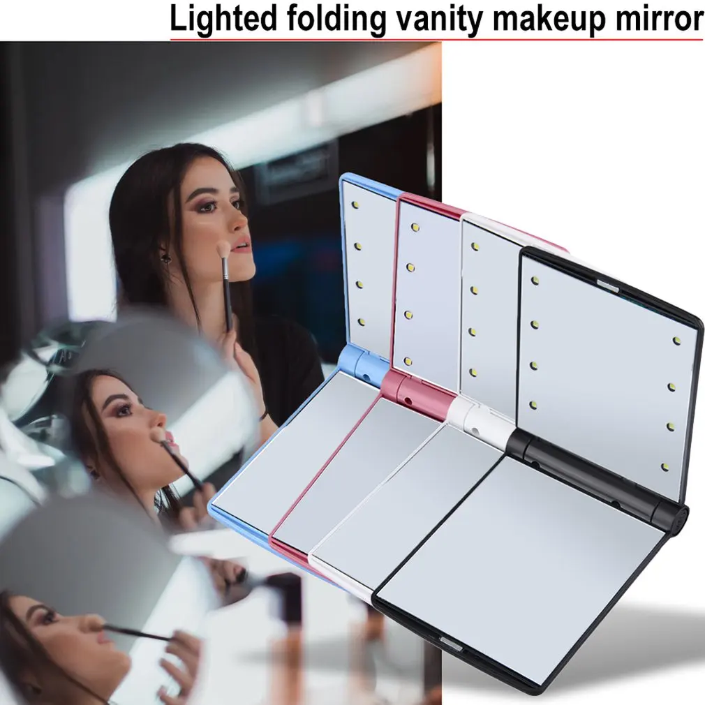 Низкая Мощность в режиме ожидания Портативный Размеры 8 светодиодных ламп Для женщин косметика, для макияжа лица зеркальное зеркало заднего вида с складное зеркало