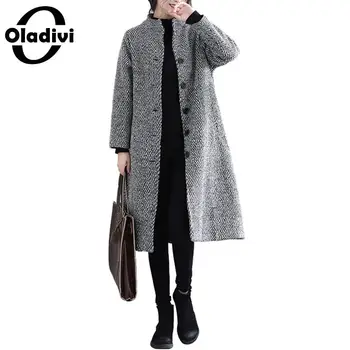 

Oladivi Plus Size Women Clothing Wool Blends Coats Ladies Fashion Long Overcoats Female Autumn Winter 2020 New Warm Outerwears